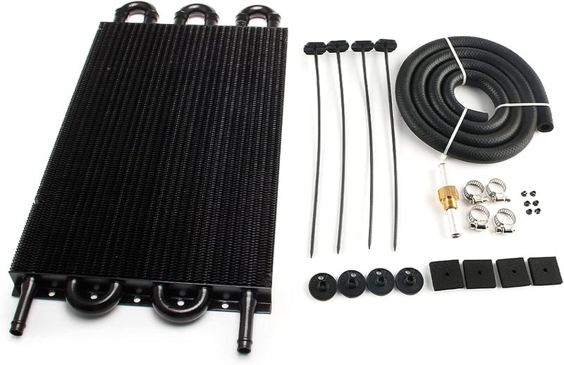 HTRACING 6 Pass Tube and Fin Transmission Cooler Universal 5/16" Oil Cooler Kit Aluminium Black - Image 1